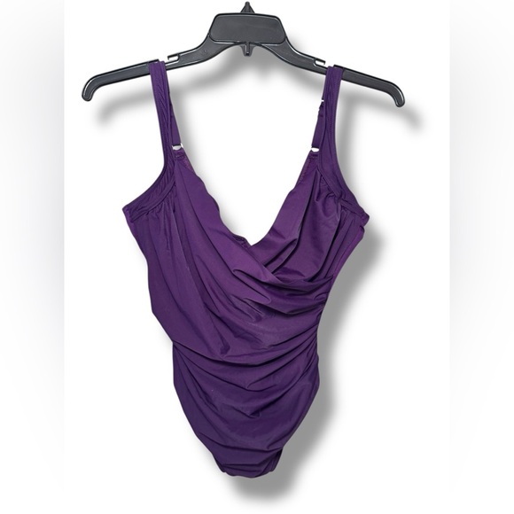 NWT SZ 16 Miraclesuit Plum Must Have Sanibel Ruched One Piece Swimsuit - Picture 2 of 11